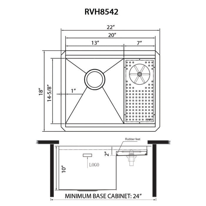 Ibiza Ruvati Glass Rinser and Sink Combo 22" Workstation for Wet Bar Bottle Washer Undermount – Model# RVH8542ST