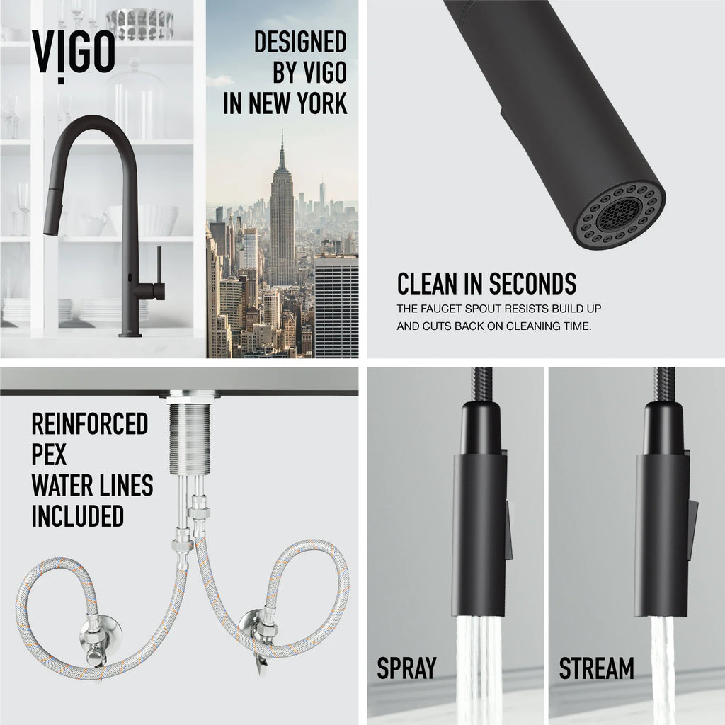 VIGO - Greenwich 18 in. Single Handle Smart Pull-Down Touchless Sensor Kitchen Faucet In Matte Black Finish Model# VG02029MBS