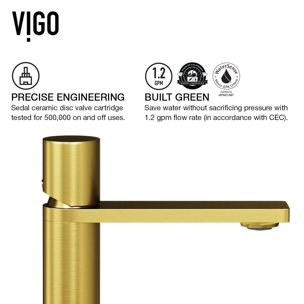 VIGO - Elan Single Hole Bathroom Faucet In Matte Brushed Gold Model# VG01045MG