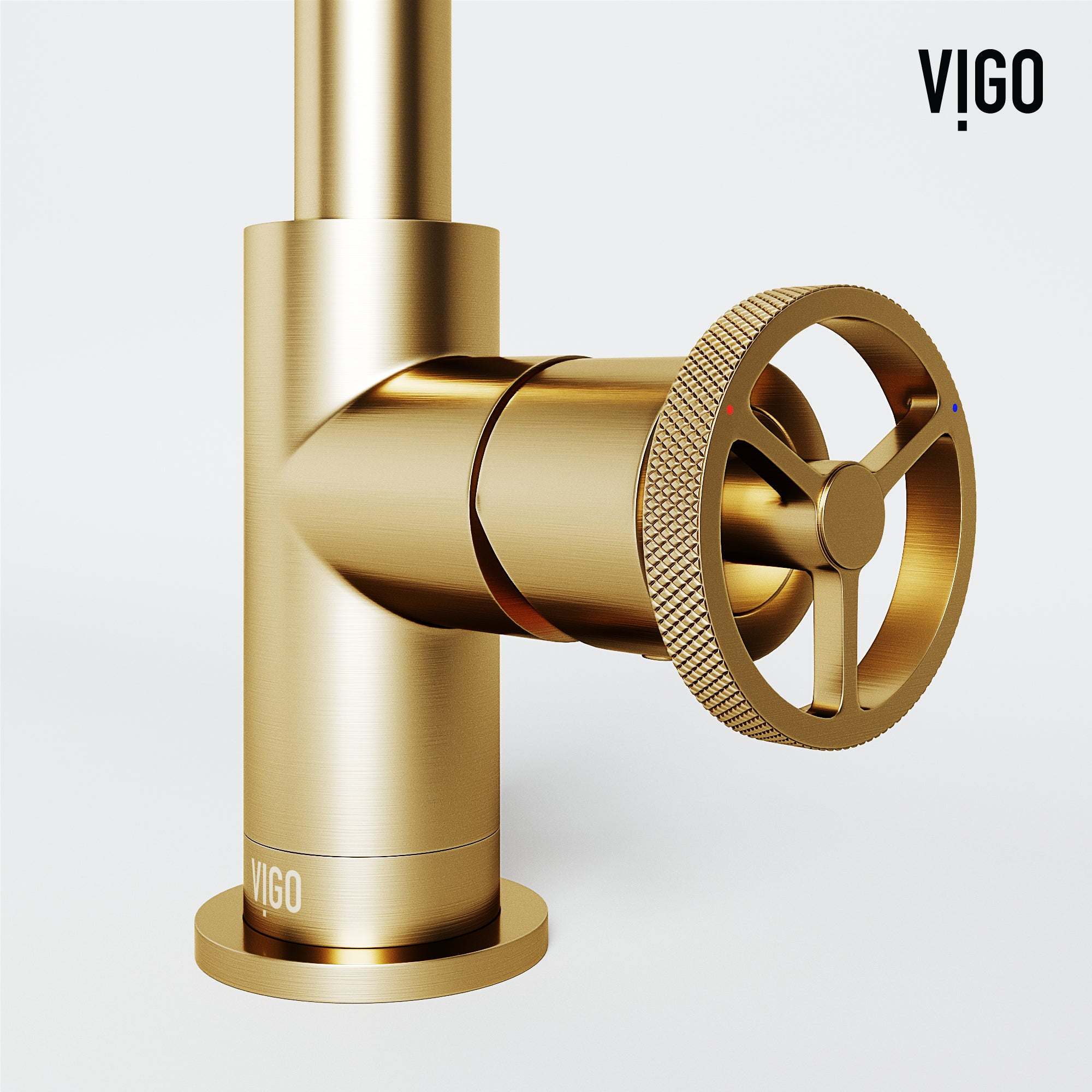 VIGO - Cass Single Hole Bathroom Faucet with Knurled Wheel Handle In Matte Brushed Gold Model# VG01047MG