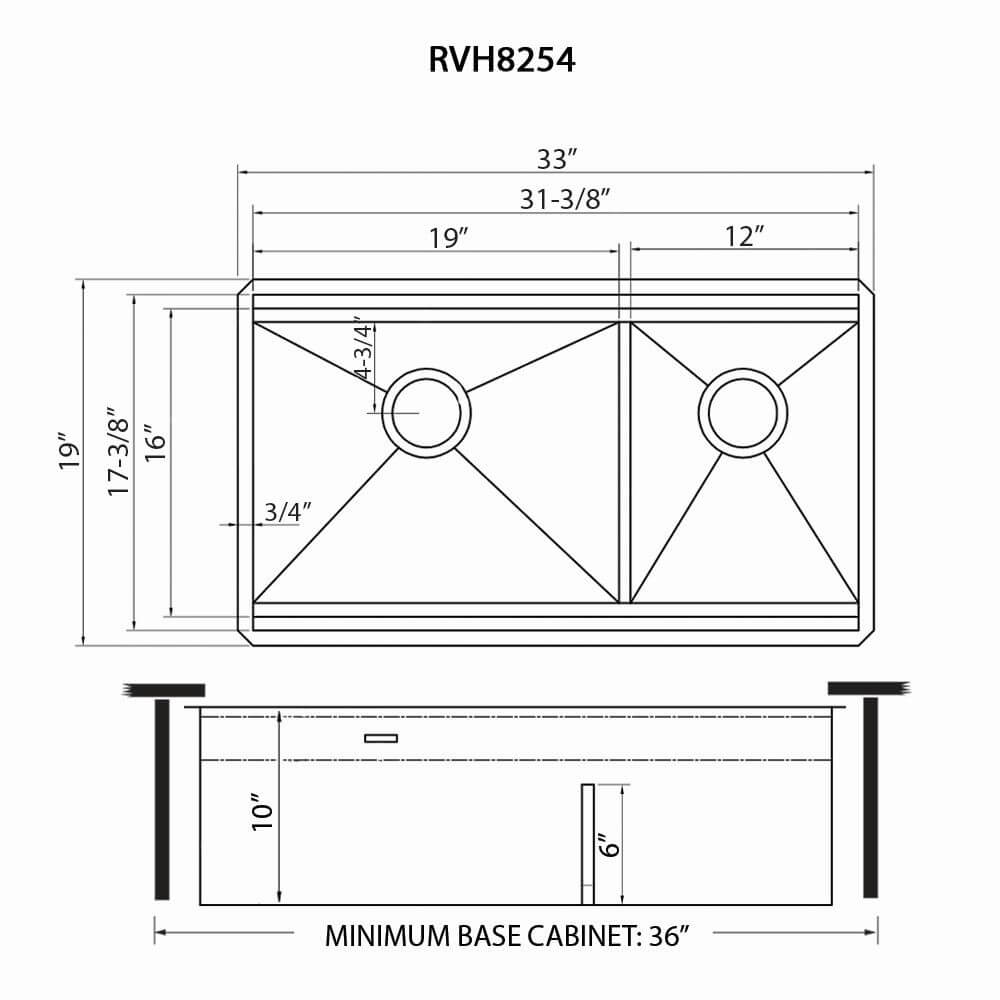 Dual-Tier Nova Model: RVH8254 Ruvati 33-inch Workstation Dual Tier Nova Double Bowl Low Divide Undermount Stainless Steel Kitchen Sink – RVH8254