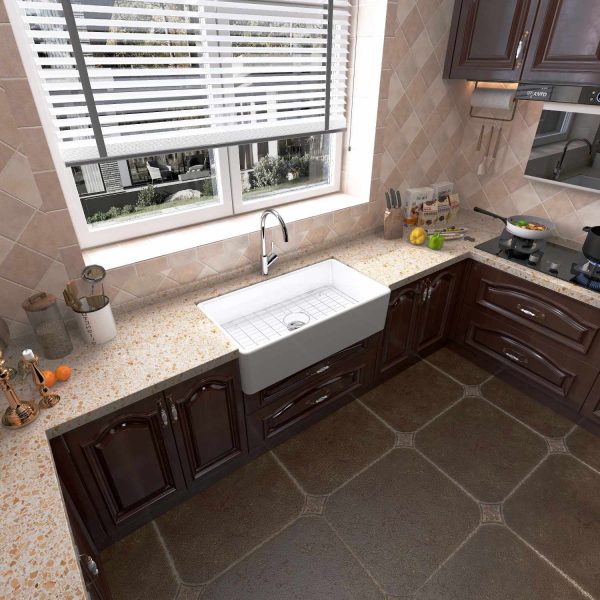 Oakland 36″ Single Bowl Porcelain Apron Farm Sink in White Model # KPF3620W-CB