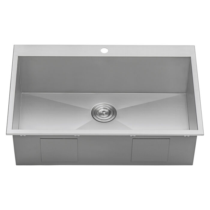 Tirana Model: RVH8000 Ruvati 33 x 22 Drop-in Topmount 16 Gauge Zero Radius Stainless Steel Kitchen Sink Single Bowl – 1 hole – Model # RVH8000