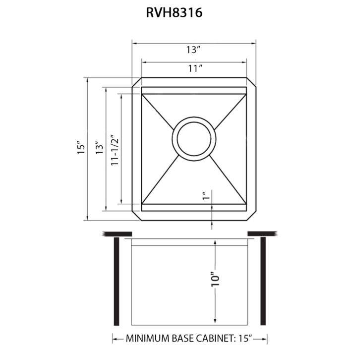 Roma Ruvati 13 inch Workstation Bar Prep Sink with Cover Undermount 16 Gauge Stainless Steel Single Bowl – Model # RVH8316