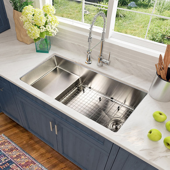 Nantucket Sinks - 39" Undermount Stainless Steel Kitchen Sink with Raised Platform Shelf Model# STEPPE3918