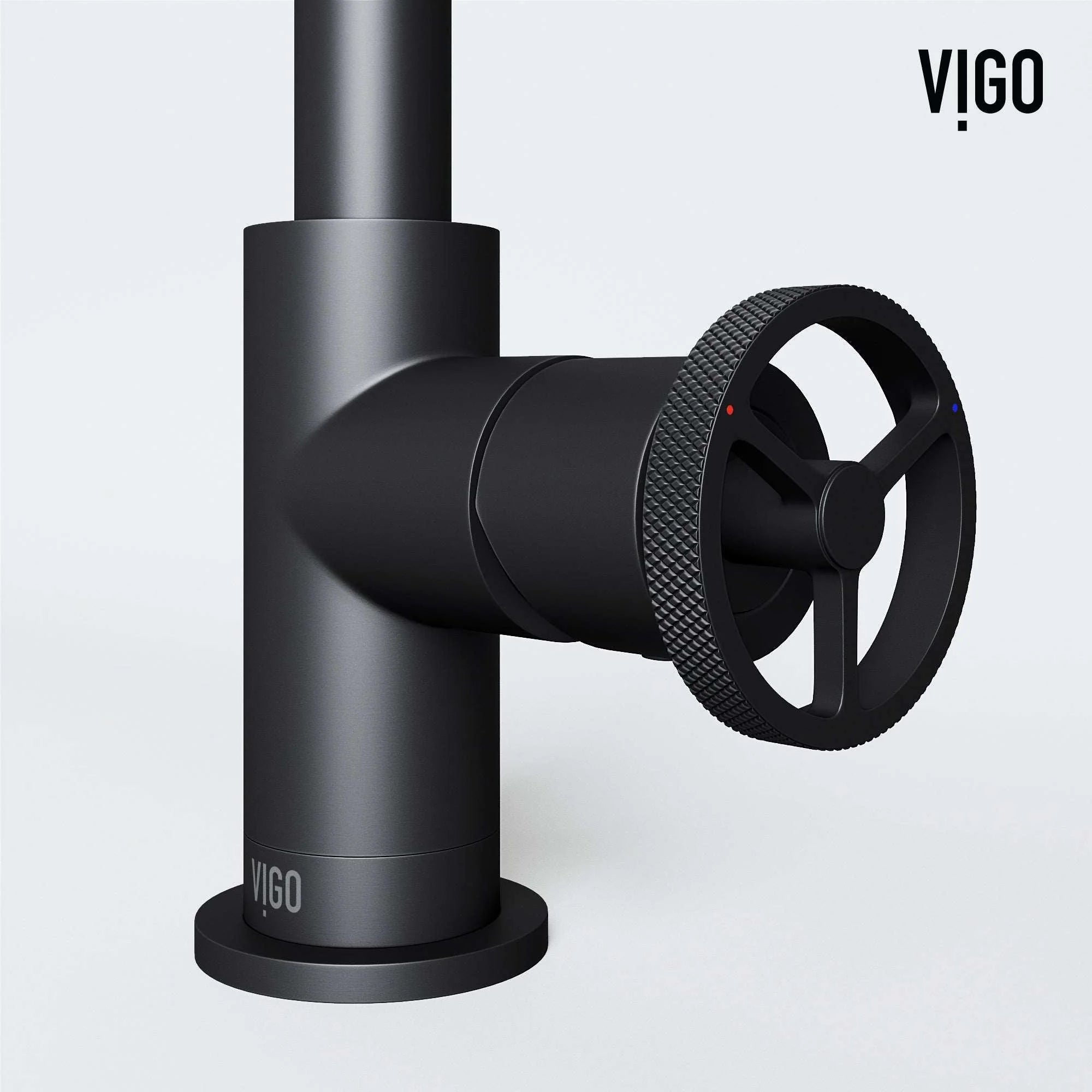 VIGO - Cass Single Hole Bathroom Faucet with Knurled Wheel Handle In Matte Black Model# VG01047MB