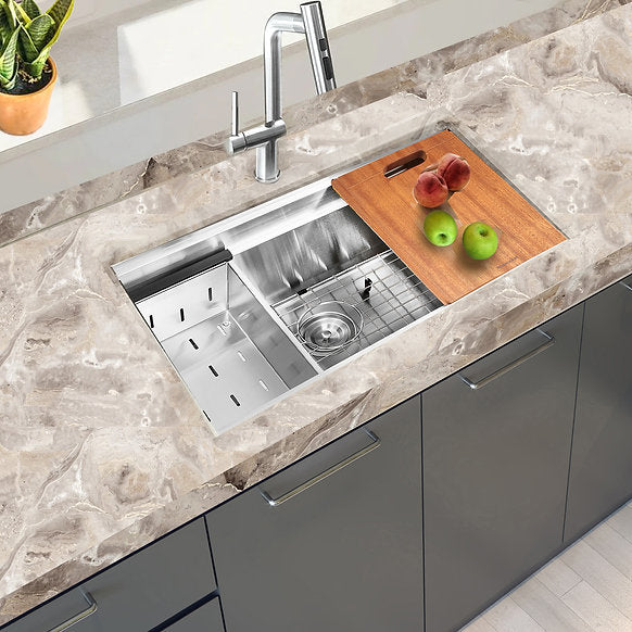 Nantucket Sinks - 28" Pro Series Prep-Station Single Bowl Undermount Stainless Steel Kitchen Sink Model# SR-PS2-2818-16