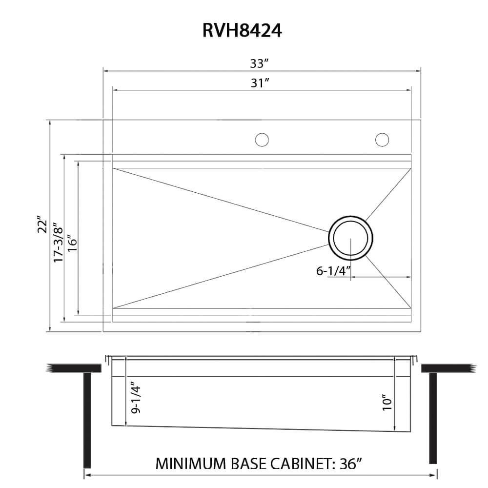 Dual Tier Model: RVH8424 Ruvati 33-inch Workstation Two-Tiered Ledge Kitchen Sink Drop-in Topmount 16 Gauge Stainless Steel – RVH8424
