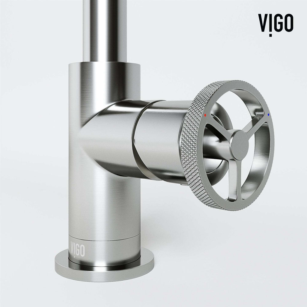 VIGO - Cass Single Hole Bathroom Faucet with Knurled Wheel Handle In Brushed Nickel Model# VG01047BN