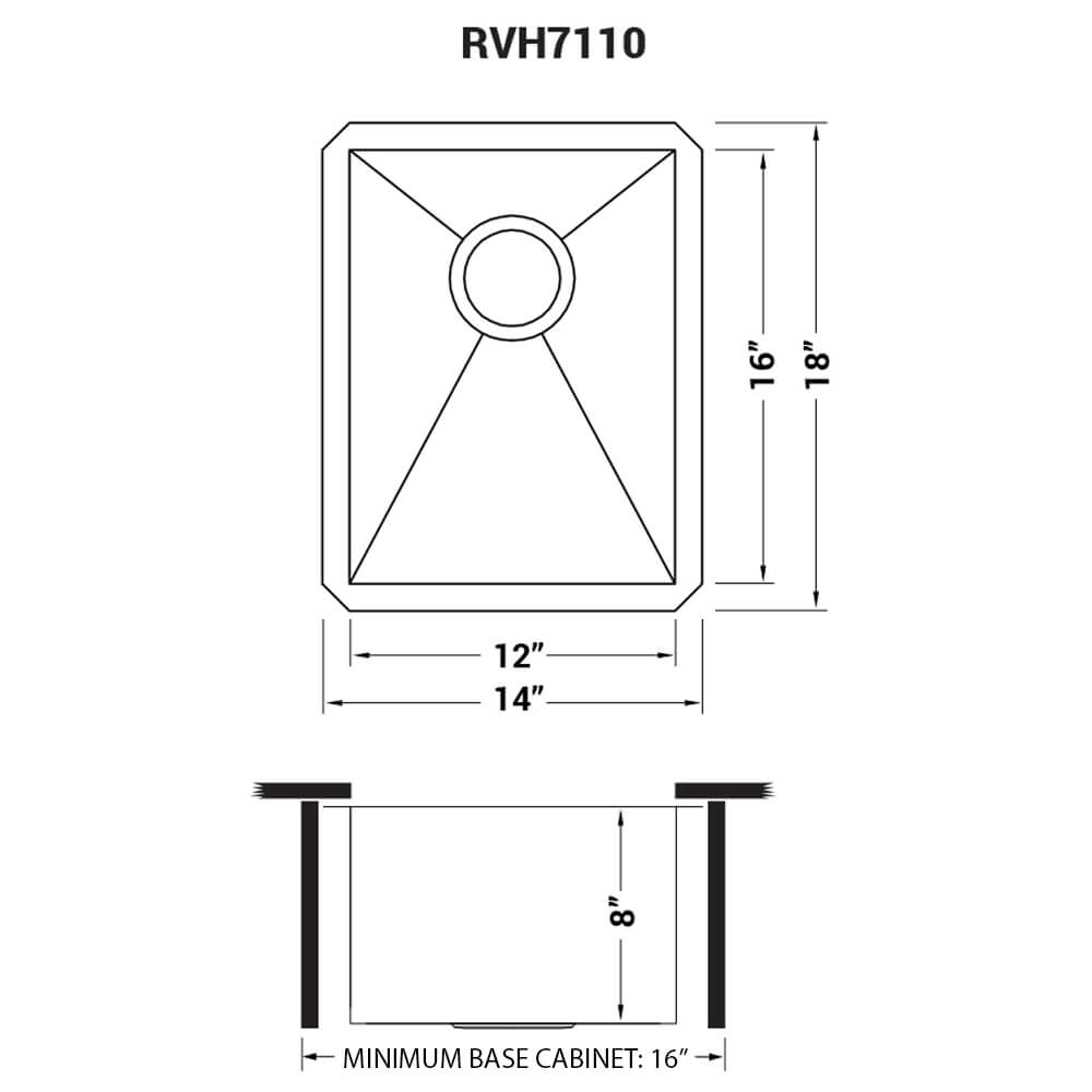 Nesta Ruvati 14-inch Undermount 16 Gauge Zero Radius Bar Prep Kitchen Sink Stainless Steel Single Bowl – Model# RVH7110