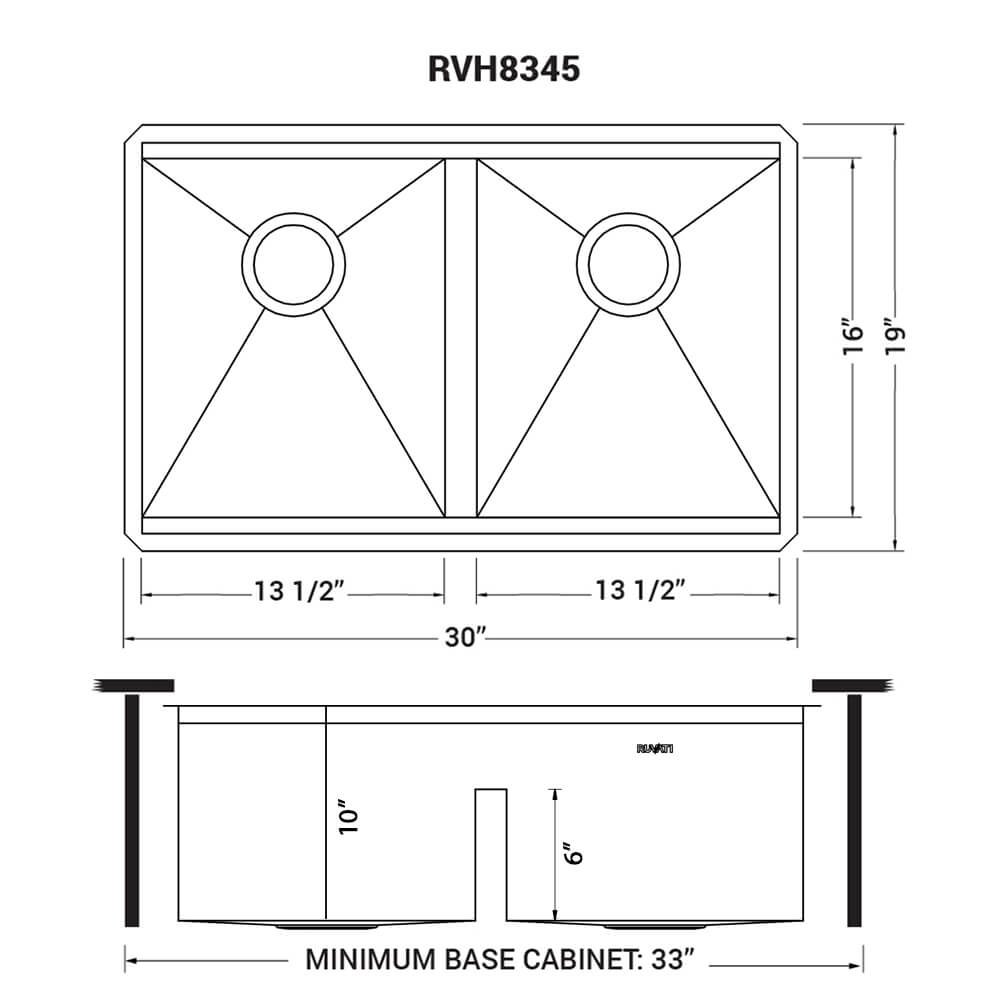Roma Ruvati 30-inch Workstation Ledge 50/50 Double Bowl Undermount 16 Gauge Stainless Steel Kitchen Sink – Model # RVH8345