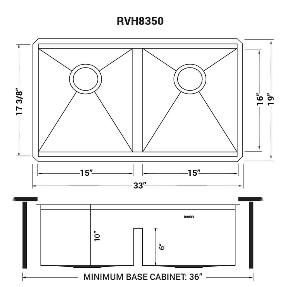 Roma Ruvati 33-inch Workstation Ledge 50/50 Double Bowl Undermount 16 Gauge Stainless Steel Kitchen Sink – Model # RVH8350