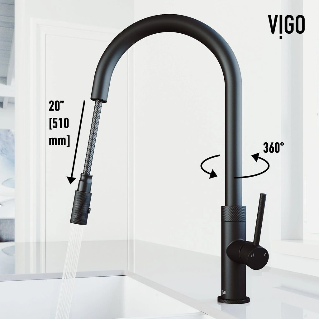 VIGO - Bristol Pull-Down Single Lever Kitchen Faucet In Matte Black Model# VG02033MB