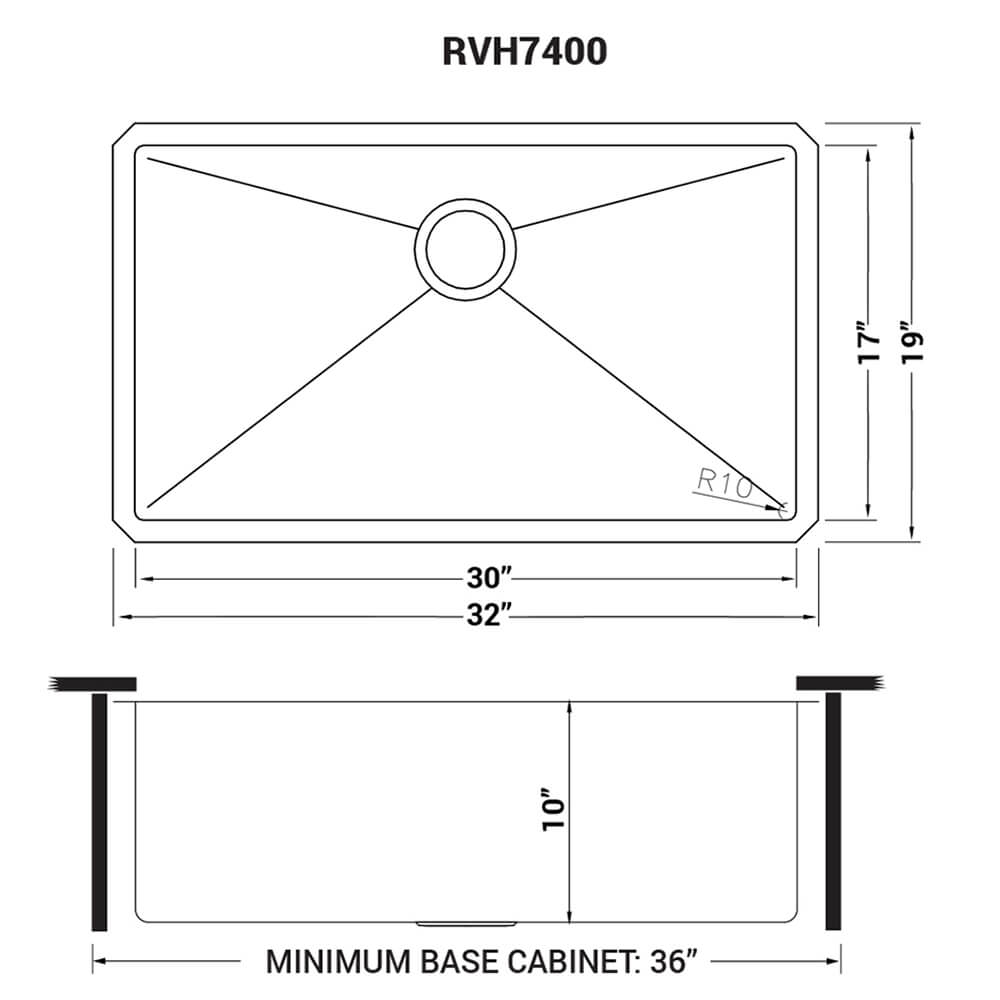 Gravena Ruvati 32-inch Undermount 16 Gauge Rounded Corners Kitchen Sink Stainless Steel Single Bowl – Model# RVH7400