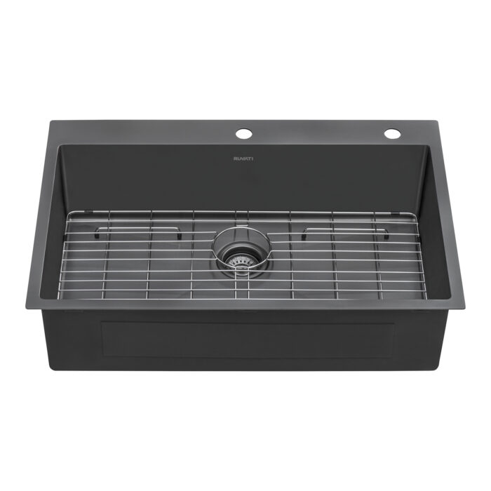 Terraza  Ruvati 33" x 22"Gunmetal Black Stainless-Steel Drop-in Top mount Kitchen Sink 16 Gauge Single Bowl – Model# RVH5005BL