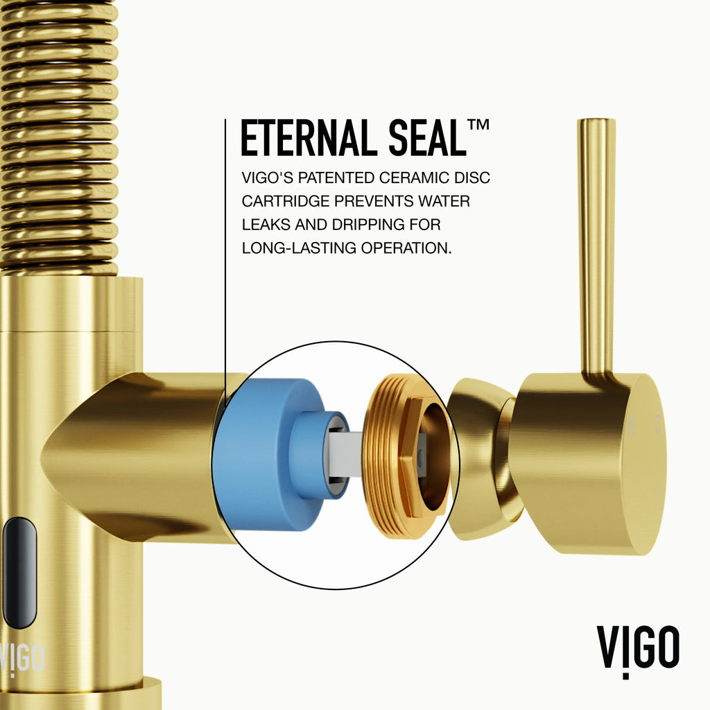 VIGO - Edison 19" Single Handle Smart Pull-Down Touchless Kitchen Faucet With Spring In Matte Brushed Gold Finish Model# VG02001MGS