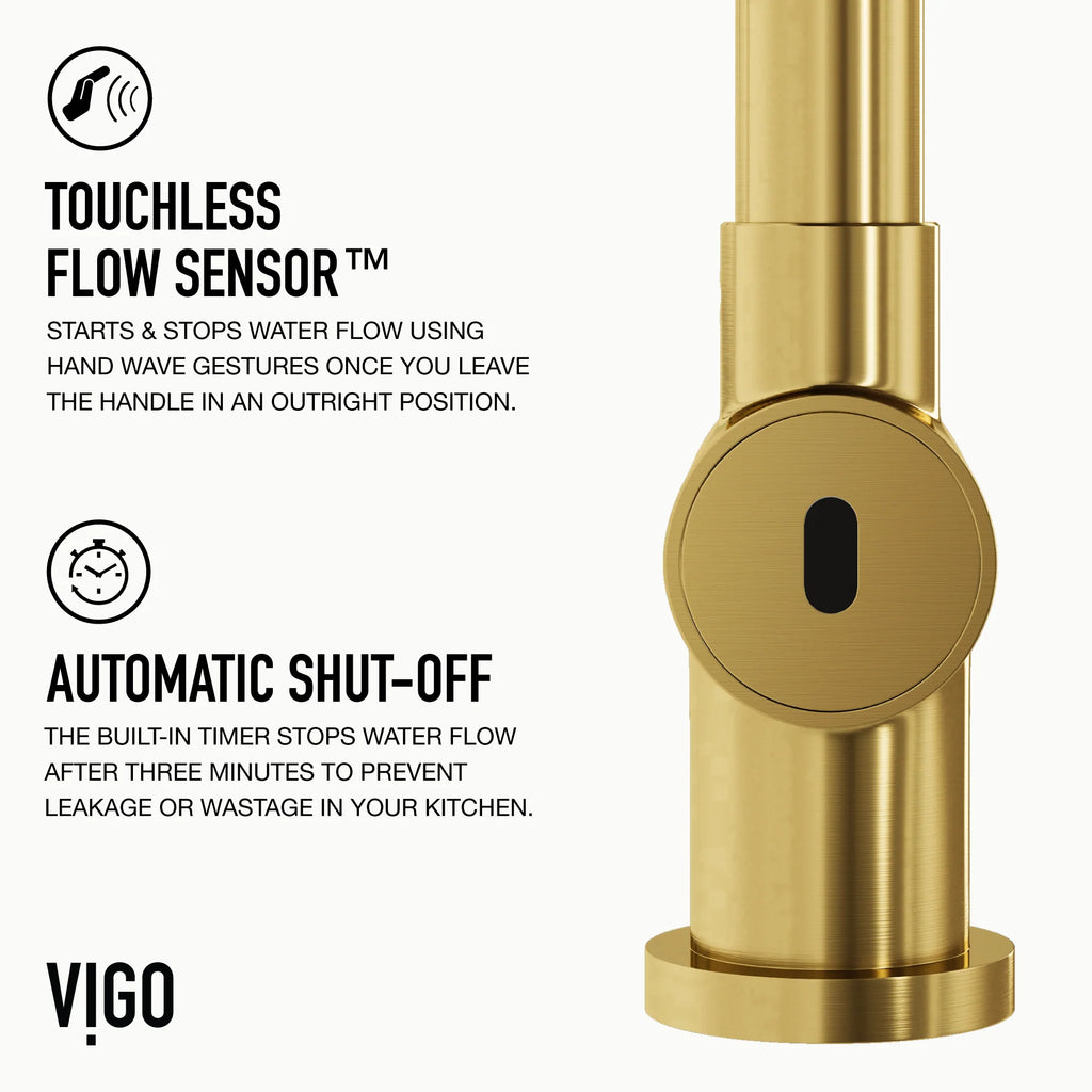 VIGO - Gramercy 17" Single Handle Smart Pull-Down Kitchen Touchless Faucet In Matte Brushed Gold Model# VG02008MGS