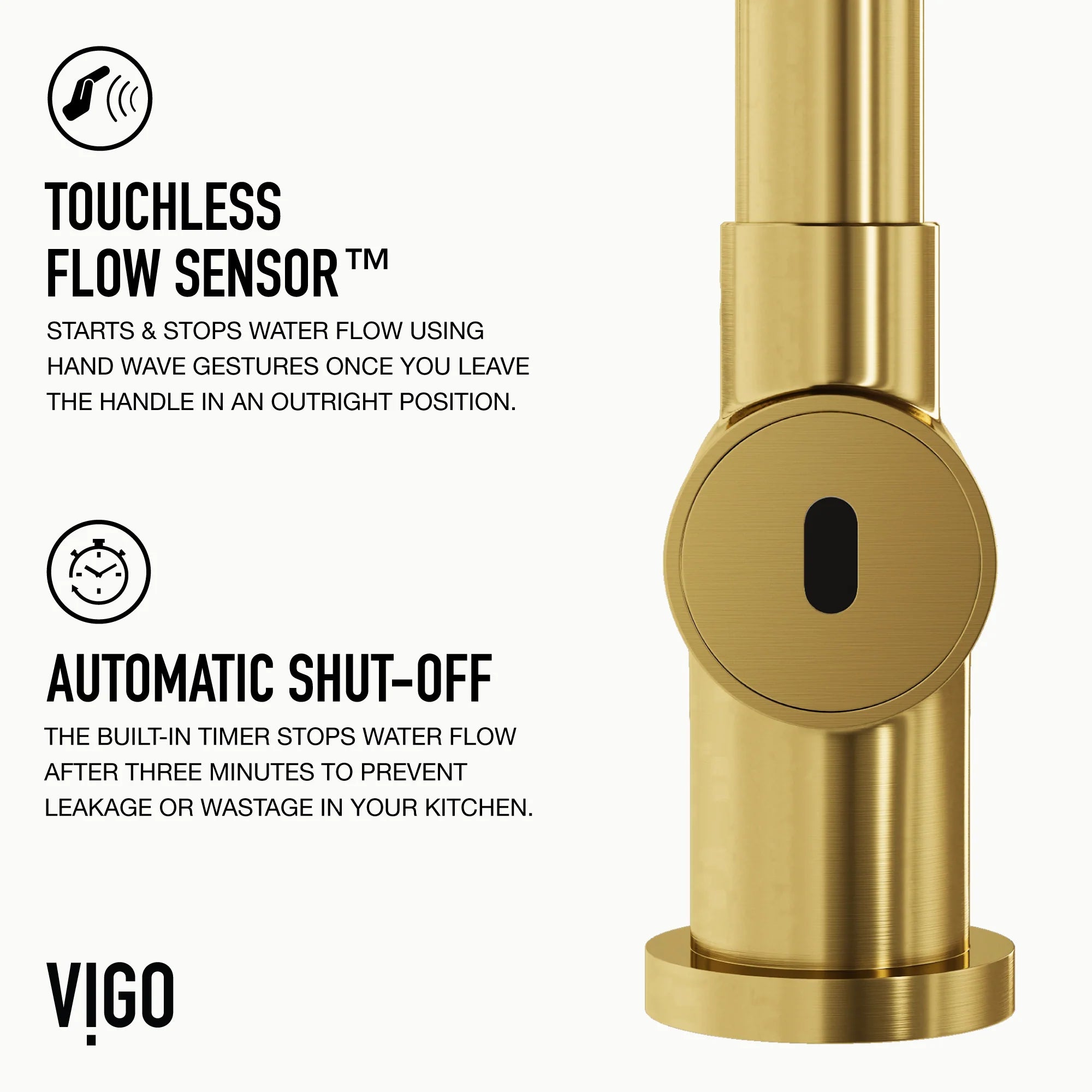 VIGO - Gramercy 17" Single Handle Smart Pull-Down Kitchen Touchless Faucet In Matte Brushed Gold Model# VG02008MGS
