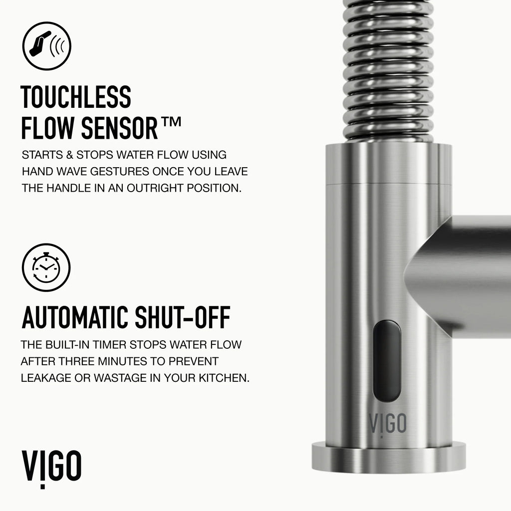 VIGO - Edison 19" Single Handle Smart Pull-Down Touchless Kitchen Faucet With Spring In Stainless Steel Finish Model# VG02001STS