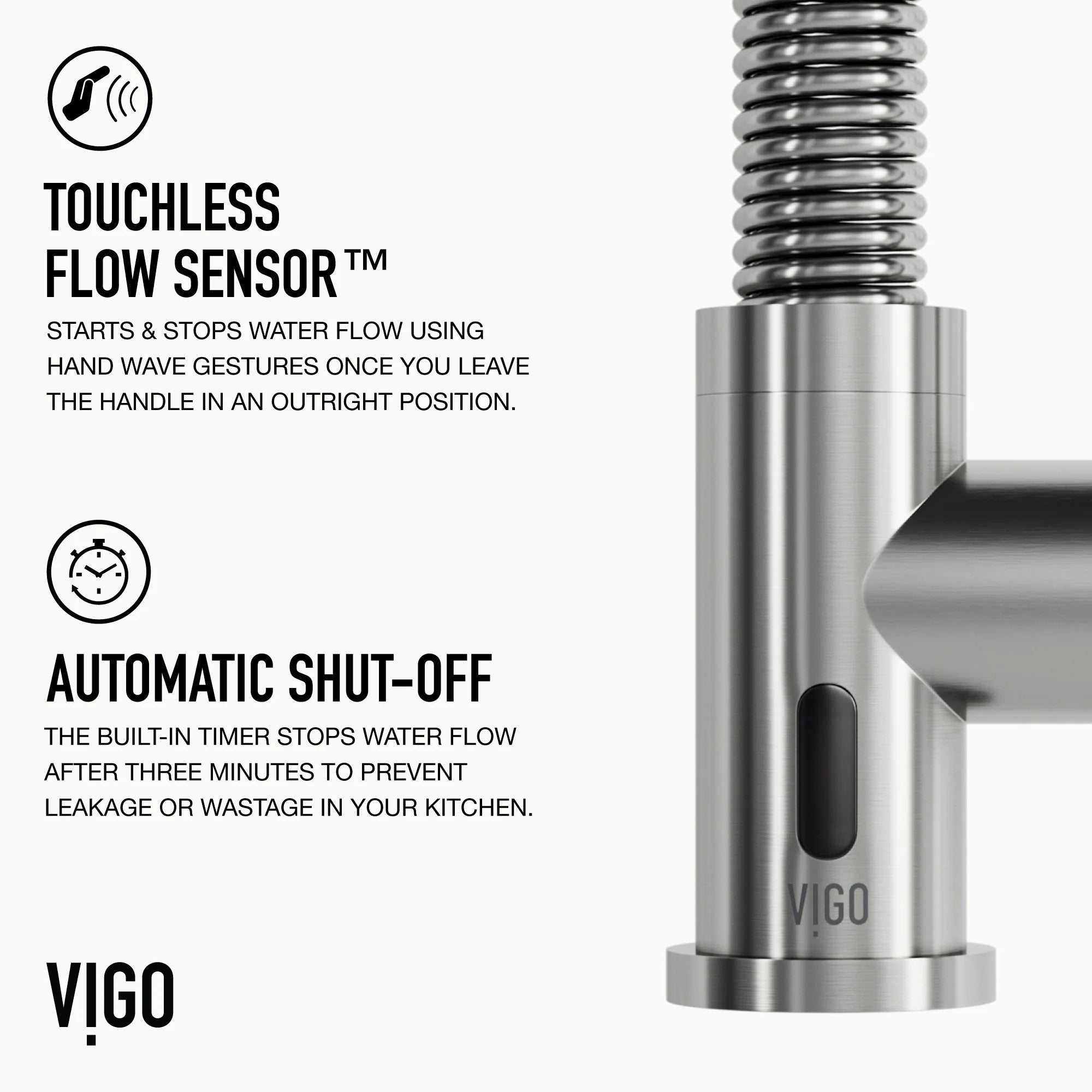 VIGO - Edison 19" Single Handle Smart Pull-Down Touchless Kitchen Faucet With Spring In Stainless Steel Finish Model# VG02001STS