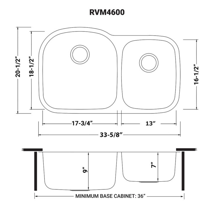 Parmi Model: RVM4600 Ruvati 34-inch Undermount 60/40 Double Bowl 16 Gauge Stainless Steel Kitchen Sink – RVM4600