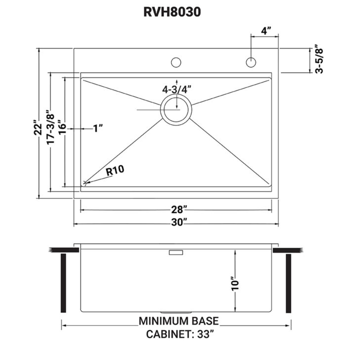 Siena Ruvati 30 x 22 inch Workstation Drop-in Topmount Rounded Corners 16 Gauge Ledge Stainless Steel Kitchen Sink Single Bowl – Model # RVH8030