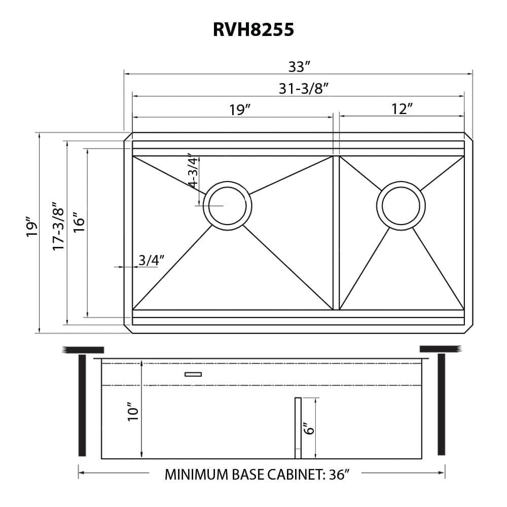 Dual Tier Ruvati 33-inch Workstation Dual Tier Double Bowl Low Divide Undermount 16 Gauge Stainless Steel Kitchen Sink – Model # RVH8255