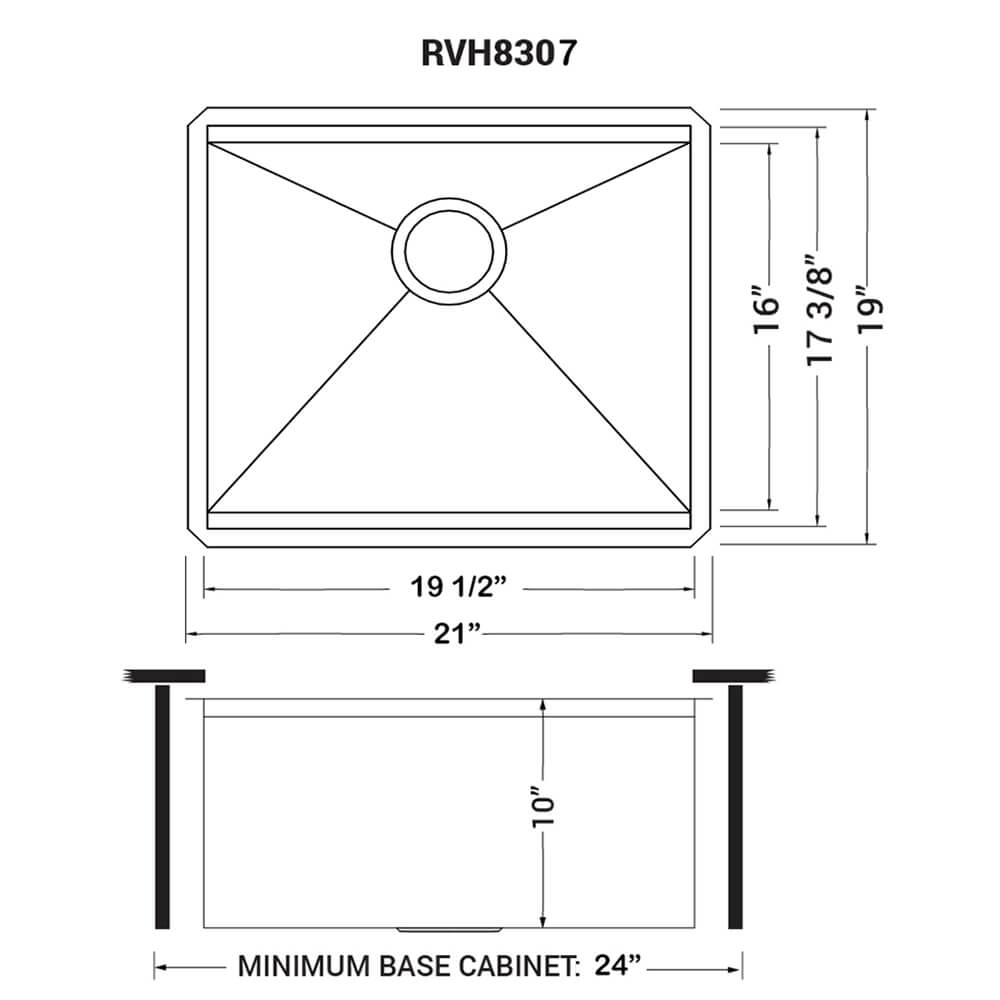 Roma Ruvati 21″ Workstation Bar Prep Sink Undermount 16 Gauge Ledge Stainless Steel Single Bowl – Model # RVH8307