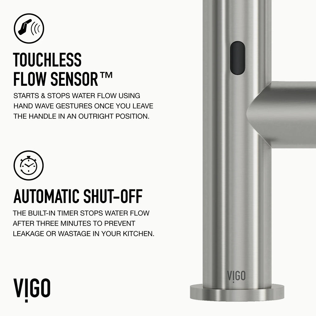 VIGO - Greenwich 18 in. Single Handle Smart Pull-Down Touchless Sensor Kitchen Faucet In Stainless Steel Finish Model# VG02029STS