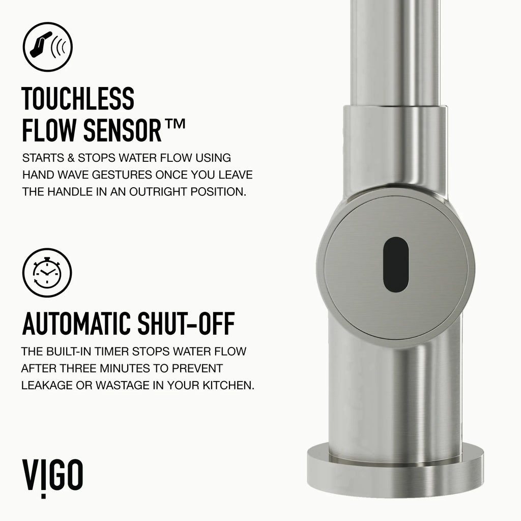 VIGO - Gramercy 17" Single Handle Smart Pull-Down Kitchen Touchless Faucet In Stainless Steel Model# VG02008STS