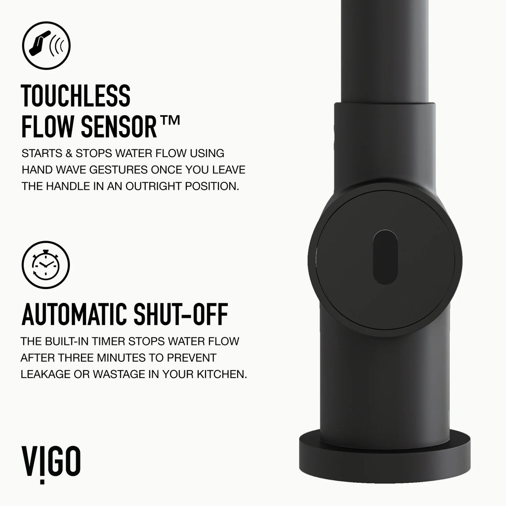 VIGO - Gramercy 17" Single Handle Smart Pull-Down Kitchen Touchless Faucet In Matte Black Model# VG02008MBS