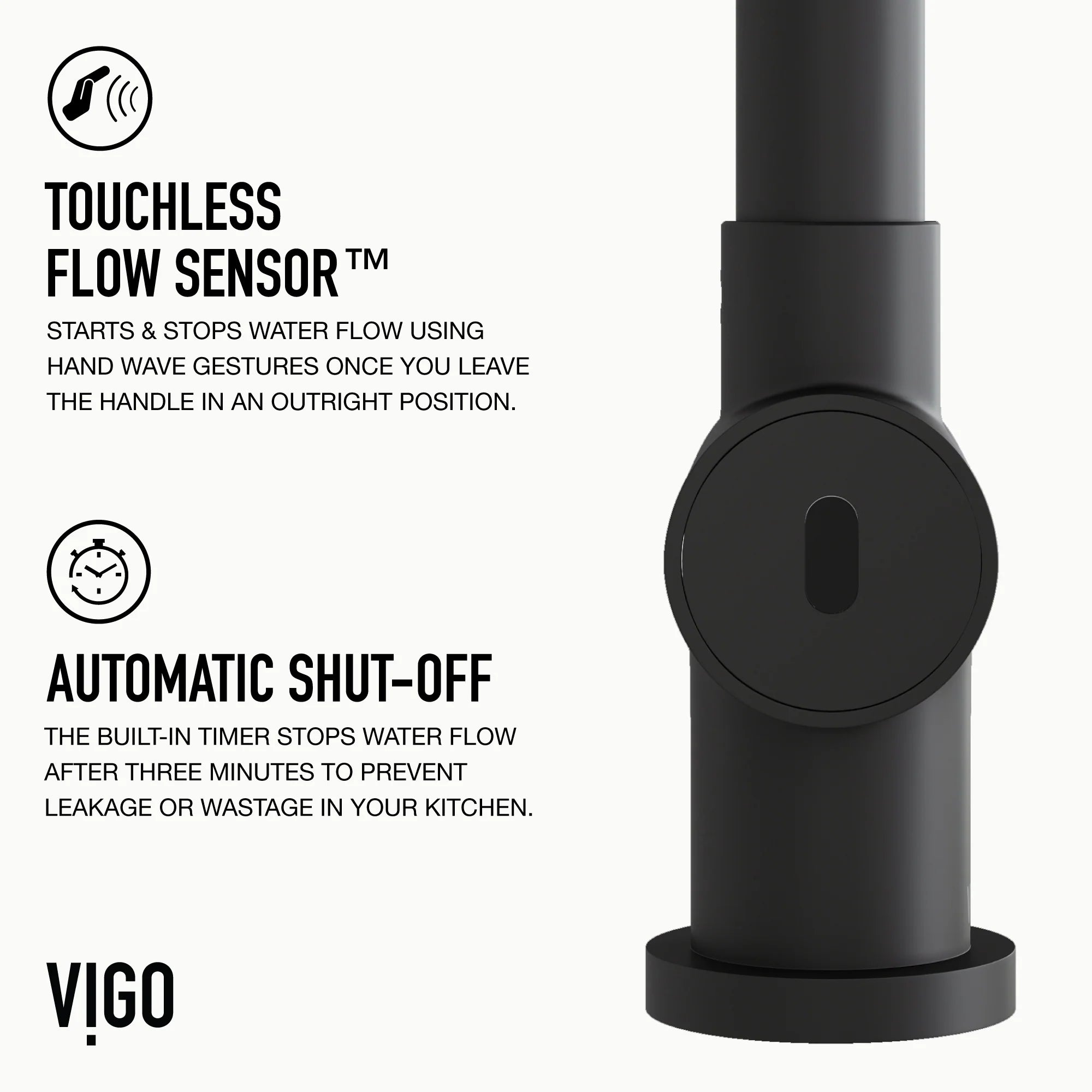 VIGO - Gramercy 17" Single Handle Smart Pull-Down Kitchen Touchless Faucet In Matte Black Model# VG02008MBS
