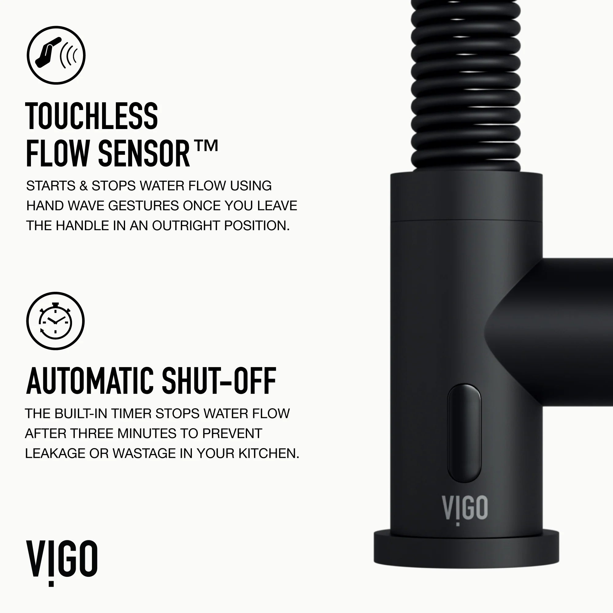 VIGO - Edison 19" Single Handle Smart Pull-Down Touchless Kitchen Faucet With Spring In Matte Black Finish Model# VG02001MBS