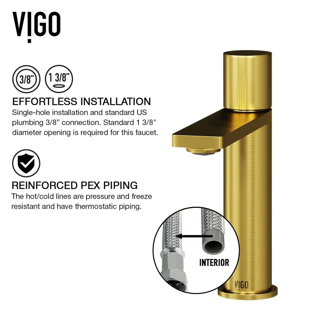 VIGO - Elan Single Hole Bathroom Faucet In Matte Brushed Gold Model# VG01045MG