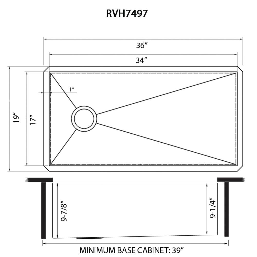 Tribeca Ruvati 36" Slope Bottom Offset Drain Reversible Kitchen Sink Undermount 16 Gauge Stainless Steel – Model # RVH7497