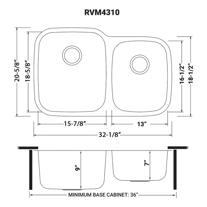 Parmi Model: RVM4310 Ruvati 32-inch Undermount 60/40 Double Bowl 16 Gauge Stainless Steel Kitchen Sink – RVM4310