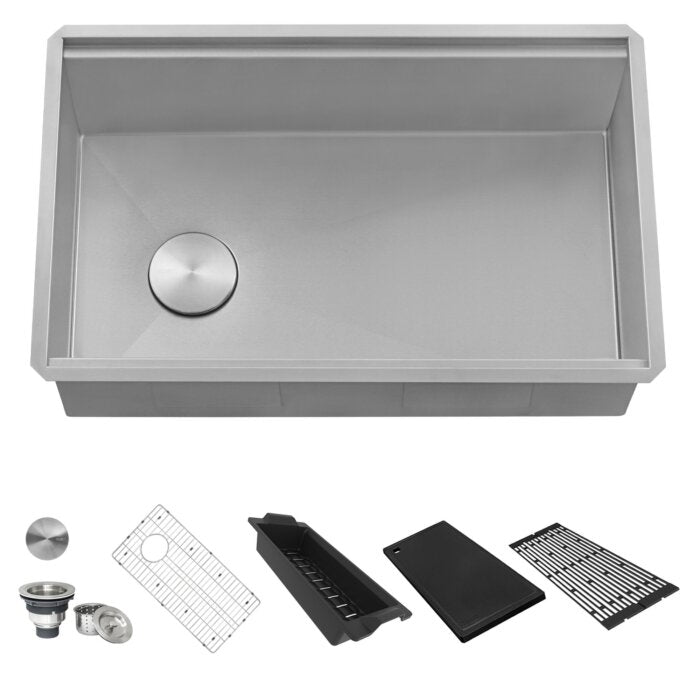 Veniso Nova Model: RVH8584 Ruvati 30-inch Workstation Slope Bottom Offset Drain Undermount 16 Gauge Kitchen Sink – RVH8584