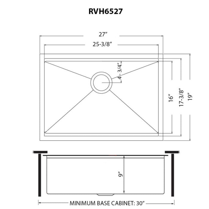 Giana Ruvati 27" Gunmetal Black Stainless Steel Workstation Undermount Kitchen Sink Single Bowl – Model# RVH6527BL