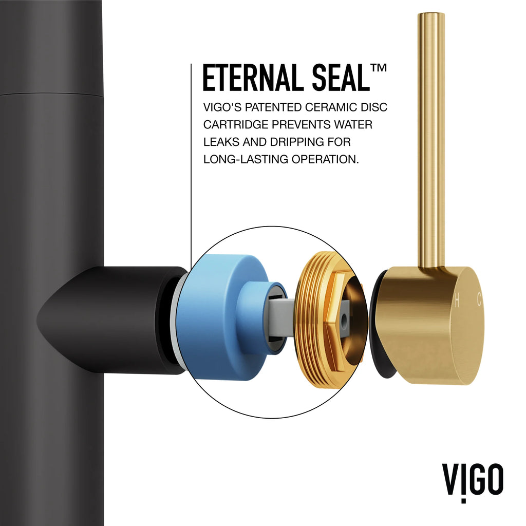 VIGO - Greenwich 18 in. Single Handle Pull-Down Kitchen Faucet In Primary Matte Black/Matte Brushed Gold Finish Model# VG02029SMBMGB