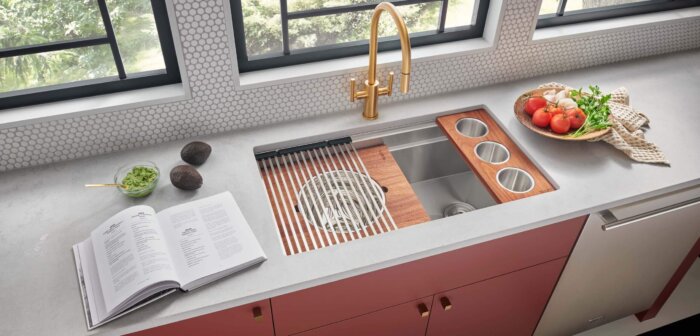 Dual Tier Ruvati 33-inch Workstation Two-Tiered Ledge Kitchen Sink Undermount 16 Gauge Stainless Steel – Model # RVH8222