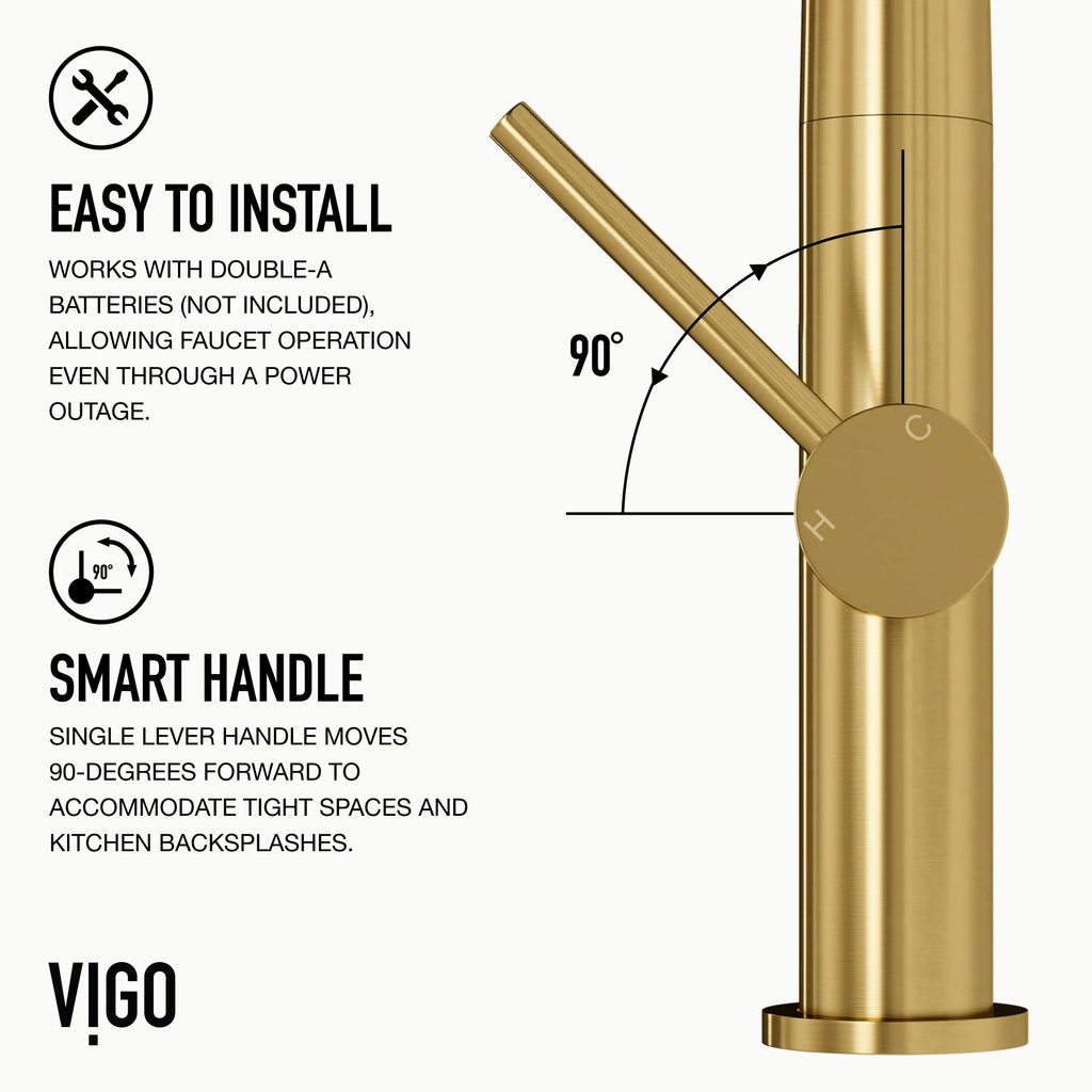 VIGO - Greenwich 18 in. Single Handle Smart Pull-Down Touchless Sensor Kitchen Faucet In Matte Brushed Gold Finish Model# VG02029MGS
