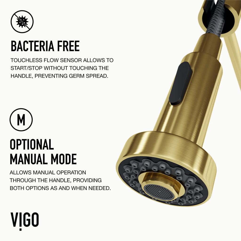VIGO - Edison 19" Single Handle Smart Pull-Down Touchless Kitchen Faucet With Spring In Matte Brushed Gold Finish Model# VG02001MGS