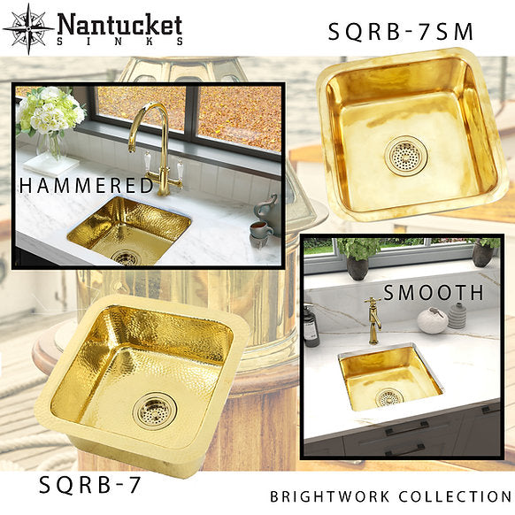 Nantucket Sink Hammered Brass Square Undermount Bar Sink Model# SQRB-7
