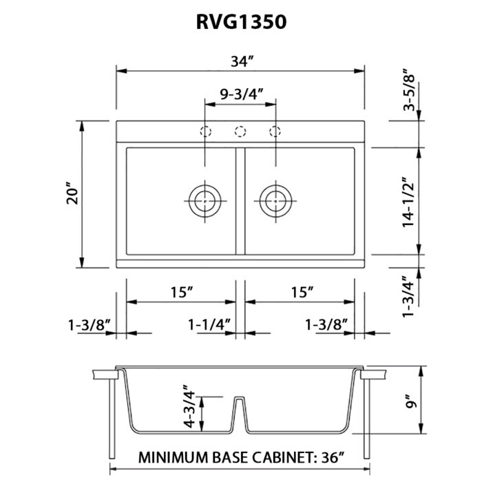 epiGranite Model: RVG1350BK Ruvati 34 inch epiGranite Drop-in Topmount Workstation Ledge Granite Composite Quartz Kitchen Sink – Midnight Black – RVG1350BK