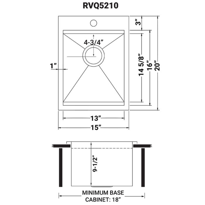 Merino Ruvati 15" x 20" Marine Grade T-316 Workstation Top Mount RV Boat Outdoor Sink Stainless Steel – Model# RVQ5210