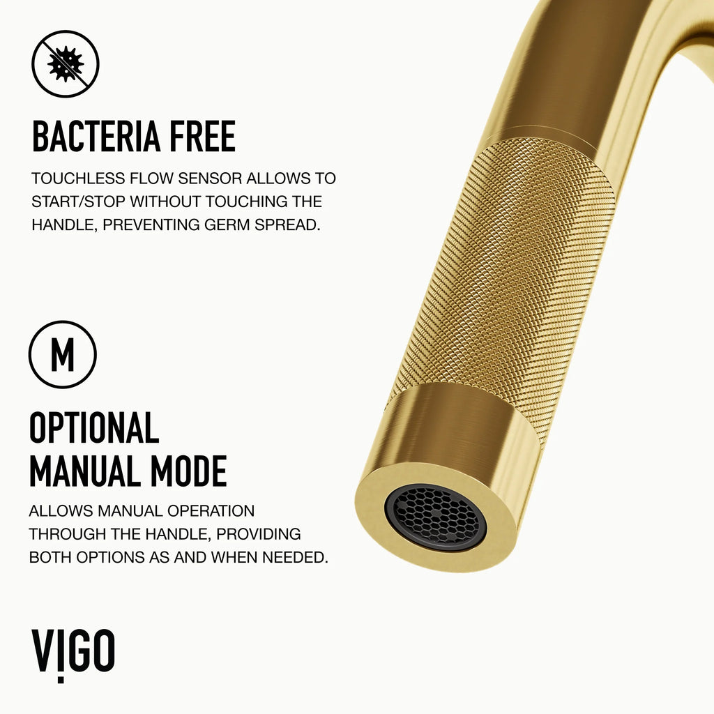 VIGO - Gramercy 17" Single Handle Smart Pull-Down Kitchen Touchless Faucet In Matte Brushed Gold Model# VG02008MGS