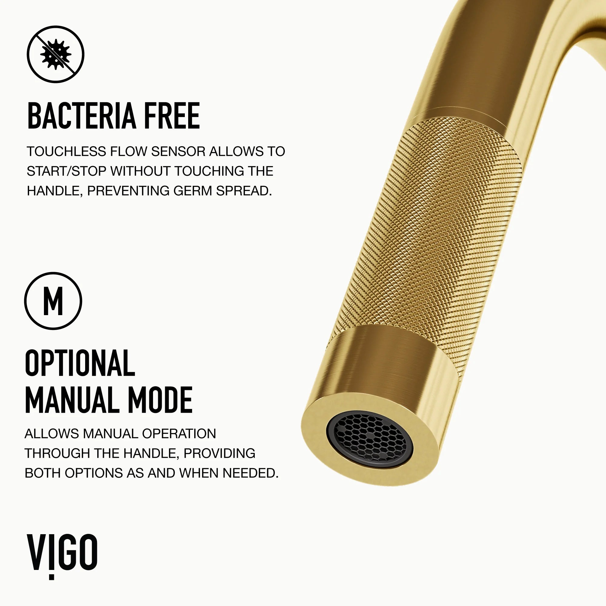 VIGO - Gramercy 17" Single Handle Smart Pull-Down Kitchen Touchless Faucet In Matte Brushed Gold Model# VG02008MGS