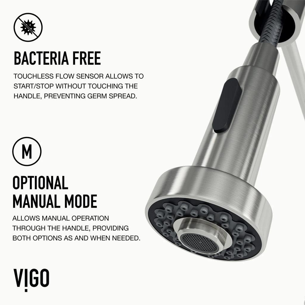 VIGO - Edison 19" Single Handle Smart Pull-Down Touchless Kitchen Faucet With Spring In Stainless Steel Finish Model# VG02001STS