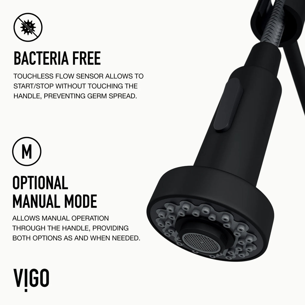 VIGO - Edison 19" Single Handle Smart Pull-Down Touchless Kitchen Faucet With Spring In Matte Black Finish Model# VG02001MBS
