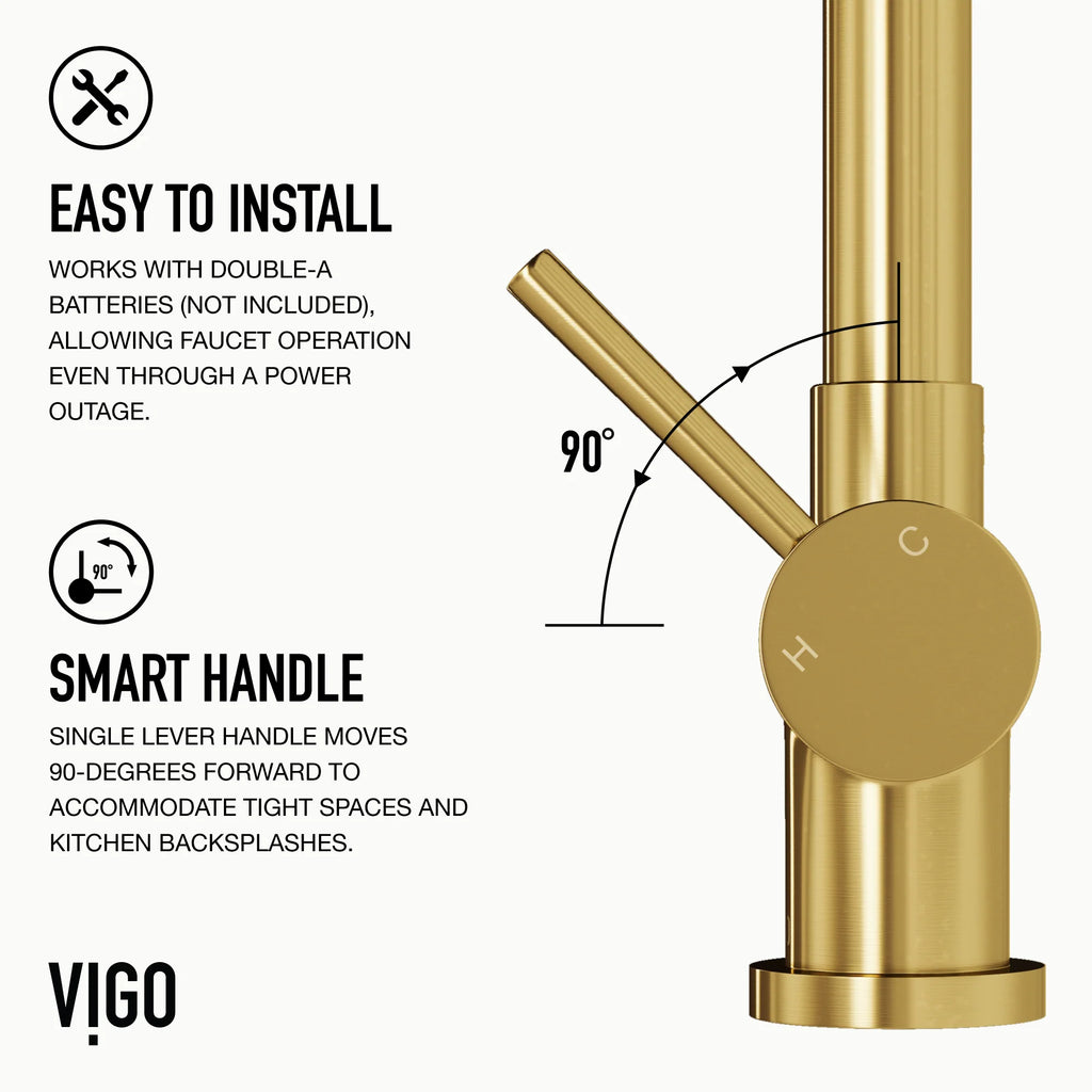 VIGO - Gramercy 17" Single Handle Smart Pull-Down Kitchen Touchless Faucet In Matte Brushed Gold Model# VG02008MGS